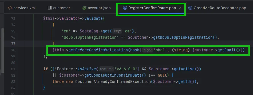 em validation in RegisterConfirmRoute.php