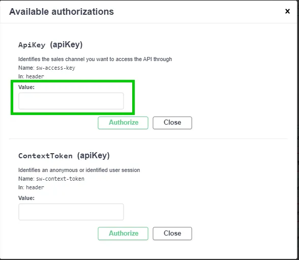 Authorization with sw-access-key