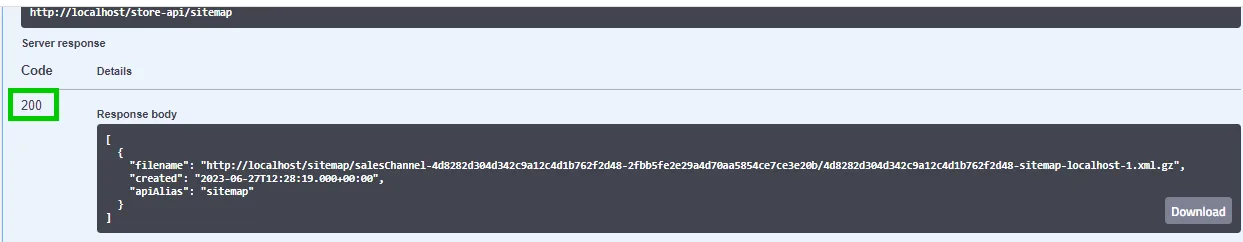200 success - returned from GET/sitemap